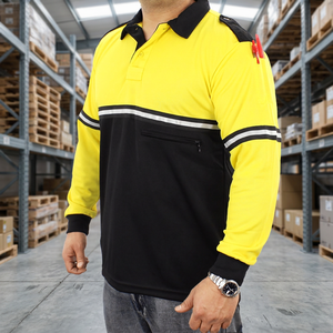 Camisa Polo de Manga Larga para Guardia de Seguridad, Amarillo y Negro, con Bolsillo con Cremallera Reflectante - Product Image 3