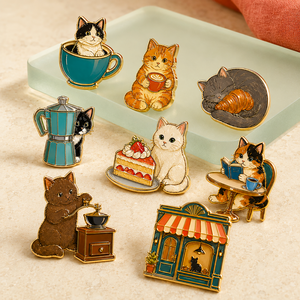 Broches émaillées personnalisées style antique pour café, badges mignons chaton café pour sacs, tabliers et cadeaux - Product Image 1