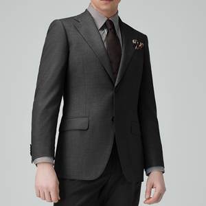 Costume d'affaires classique pour hommes pour les occasions formelles gris foncé, teint uni, revers cranté, bouton en corne - Product Image 1