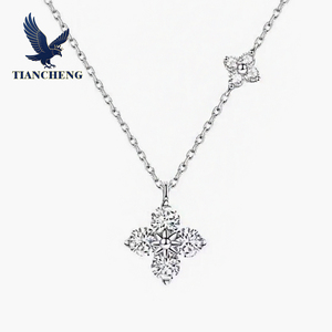 Collana in Argento Sterling S925 con Pendente in <span class=keywords><strong>Moissanite</strong></span>, Alta Qualità, Quadrifoglio, 1,2 Carati, Collana da Donna - Product Image 1