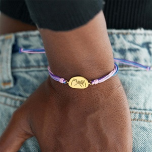 Custom Colorful <b>Adjustable</b> Engraved Oval Charm String <b>Bracelet</b> for Friends - Product Image 4