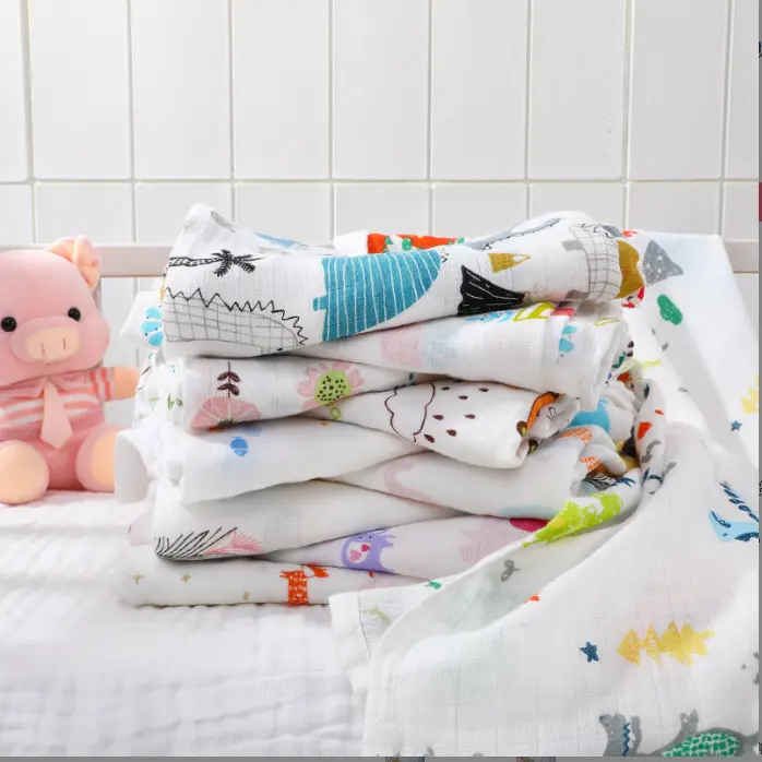 Baby unisex printed 100% Cotton or 70% bamboo 30% cotton bedding sets Swaddle Girls Baby Bedding Muslin Blanket fabric