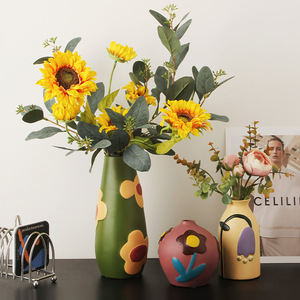 Nórdico creativo decoración del hogar Morandi color contrastante pintado combinación de Cerámica Arte jarrón para sala de estar y alojamiento familiar - Product Image 1