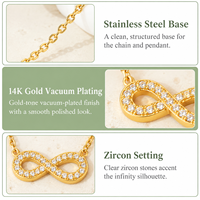 Collier pendentif infini plaqué or 14 carats avec zircon cubique serti pavé, chaîne maille forçat, bijoux minimalistes unisexes