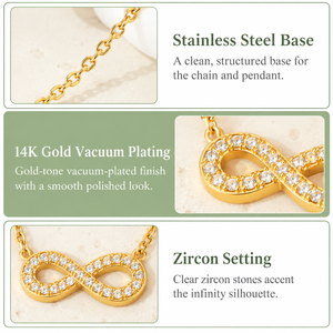 Collier pendentif infini plaqué or 14 carats avec zircon cubique serti pavé, chaîne maille forçat, bijoux minimalistes unisexes - Product Image 4