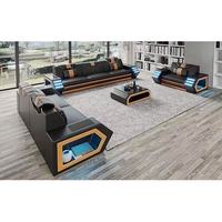 Juego de sofá de cuero LED moderno para sala de estar convertible y multifuncional con altavoz de música USB y para la escuela