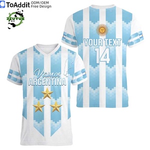 Camisetas de Fútbol de <span class=keywords><strong>Argentina</strong></span> con Diseño Exclusivo de Cuello en V, Tela de Malla, <span class=keywords><strong>Camiseta</strong></span> de Fútbol para Hombre, Rayas Azules y Blancas, Chándal, Copa América - Product Image 3