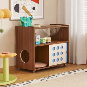 Living Room Cabinet With <b>Storage</b> And Cat House 3 Compartments Mobile Design For Pet And Home Use - Product Image 3
