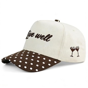 Casquette <span class=keywords><strong>de</strong></span> baseball en coton à 5 panneaux HBA54, bicolore, à pois, avec visière, style sportif et urbain, <span class=keywords><strong>de</strong></span> luxe, broderie Live Well, unisexe, vente en gros - Product Image 1