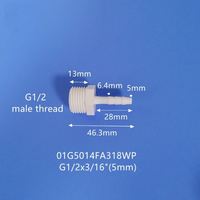 Sambungan Selang Plastik PP 7.9mm G1/2" Elbow Threading In-Line, Konektor Ulir, hingga 100Psi, Bersertifikasi RoHS