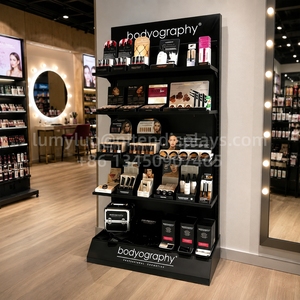 Floor <b>Standing</b> Cosmetic Display Rack Multi-Tier <b>Shelves</b> Custom Logo Printing - Product Image 3