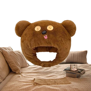 Cartoon <b>Cute</b> Little Brown <b>Bear</b> Plush Feng Hat Digital Common Unisex Autumn Winter Thickened Warm Cover Small Hat for Travel - Product Image 4