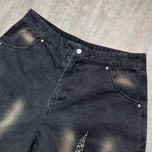 Shorts de sport pour hommes Streetwear, bords bruts, délavage acide, fabrication sur mesure, strass, coton, baggy, shorts de course pour hommes - Product Image 3