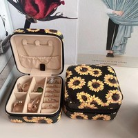 Vente chaude Style occidental Cactus tournesol Punchy motif carré mignon boîte à bijoux transporter boucles d'oreilles stockage emballage voyage