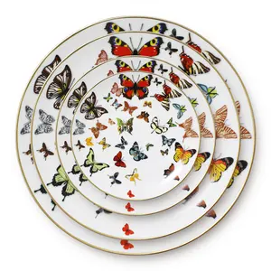 批发中国供应商多彩陶瓷巴基斯坦蝴蝶晚餐套装瓷器供应菜肴