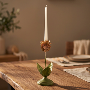 Porte-bougie en fer floral vert avec motif de fleurs roses, décoration d'intérieur - Product Image 2