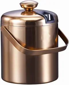 304 Stainless Steel Gold Strap Hidden Clip And Handle For Thermal Insulation And Cold Insulation Drum Shaped Ice Bucket