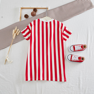 Vestido de Algodón para Niñas Pequeñas con Estampado Deportivo Chevron, Manga Corta, Tendencia de Verano, Ropa para Bebés, Camiseta - Product Image 6