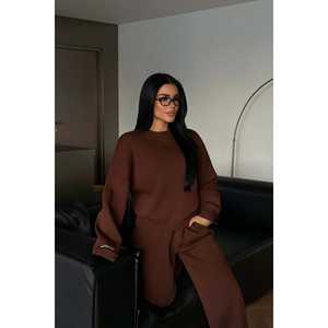 Conjunto Deportivo Informal con Capucha Marrón, Talla Grande, 2 Piezas, Transpirable y Reflectante con Logotipo Estampado, para Invierno - Product Image 2