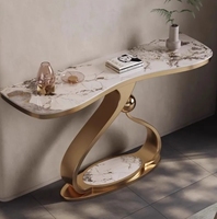 Table console simple, légère, moderne, de luxe, avec surface en verre et pieds en fer plaqué or