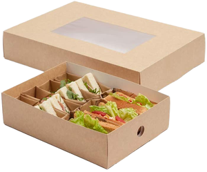 Plateau alimentaire jetable écologique en papier kraft pliable avec fenêtre transparente pour sushis et nouilles – Contenants de restaurant personnalisables - Product Image 1