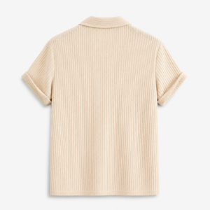 Polo de Manga Corta Tejido Beige para Hombre con Logotipo Personalizado, Color Sólido, Casual, Transpirable, Corte Regular, Estilo Piqué de Algodón - Product Image 5