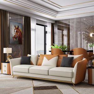 Canapés de salon de luxe orange en <span class=keywords><strong>cuir</strong></span> microfibre doux, design simple, sur mesure, pour intérieur, prix abordable, mobilier de bureau à domicile - Product Image 3