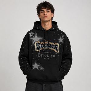 Sweat à capuche noir délavé en coton et polyester, coupe oversize pour homme, imprimé personnalisé, sans doublure, tendance, pour la vente en gros, Assentials Trendige - Product Image 1