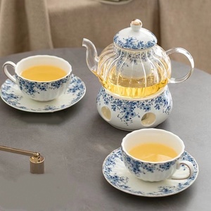 <span class=keywords><strong>Set</strong></span> Moderno per Tè Pomeridiano Britannico, Tazze e Piattini in Ceramica con Fiori Blu per Tè alle Erbe e Caffè - Product Image 1