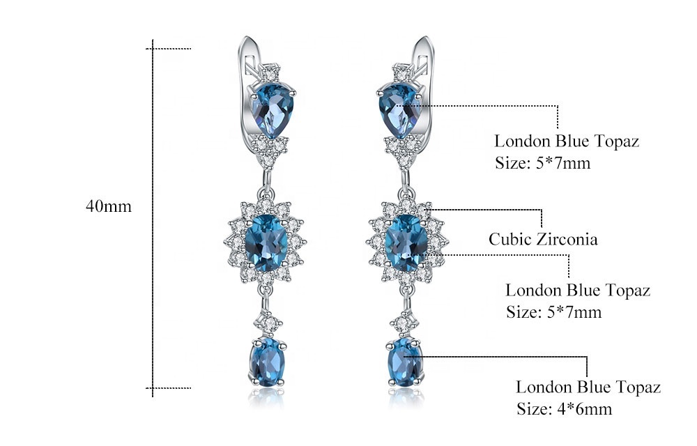 Simple Londres Topacio Azul piedra pendientes conjunto de joyas de plata de ley 925 declaración pendiente con CZ