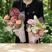 2. Boîte à fleurs en forme de trapèze en carton, personnalisable, pour bouquet de rose unique, sac de composition florale DIY, sac à main
