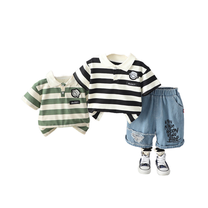 Abito Casual estivo a righe stile occidentale manica corta per bambini <span class=keywords><strong>1</strong></span>-5 anni con motivo a cartone animato - Product Image 1