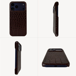 Étui pour iPhone Zenos Premium en cuir de crocodile brun foncé, antidérapant, minimaliste, protection pour iPhone 17/16/15/14 Pro Max - Product Image 6