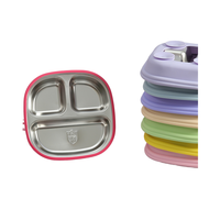 Bol à Offre Spéciale Bavoirs en silicone Assiette à ventouse pour bébé en acier inoxydable Ensemble d'alimentation pour bébé Assiette divisée