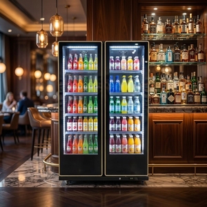 Enfriadores de Bebidas Comerciales Negros de Lujo, Refrigerador Vertical con Doble Puerta de Vidrio para Exhibición, para Restaurantes y Bares - Product Image 1