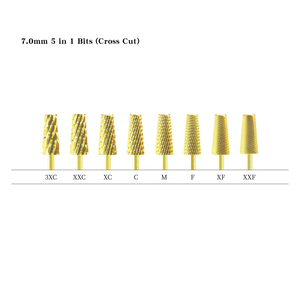 Fraise à ongles en carbure de tungstène 5 en 1 à coupe croisée 7,0 mm, grain 3XC à 2XF, pour manucure et nail art en salon - Product Image 4