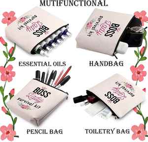 Pochette cosmétique personnalisée en toile de coton avec logo sérigraphié et fermeture éclair pour le rangement de gelée - Product Image 4
