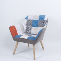 Fauteuil d'appoint moderne en tissu patchwork multi-imprimé, capitonné, avec pieds en bois massif, pour salon, certifié BSCI