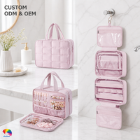 Sac de toilette doux et moelleux en gros avec rangement pour bijoux, organiseur suspendu pour maquillage et articles de toilette, étui de voyage pour filles