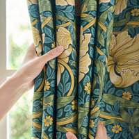 Rideaux occultants plissés William Morris Tulip Acanthus Teal Gold pour salon, fenêtre cintrée, style français, vente en gros