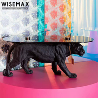 WISEMAX FURNITURE Table basse moderne de luxe en forme de tigre en fibre de verre Table basse ronde en verre pour la maison Salon