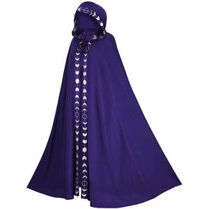 Capa con capucha unisex con estampado de fases lunares, abrigo largo medieval renacentista - Product Image 2
