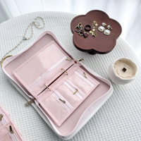 Organisateur de bijoux en tweed de luxe personnalisé à feuilles mobiles, élégant coffret de voyage