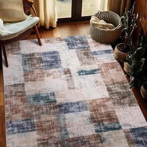 Alfombra Geométrica Abstracta de Terciopelo Cristal, Cuadrada, de Poliéster, Antideslizante, para Decoración del Hogar y Sala de Estar, Diseño Tejido - Product Image 5