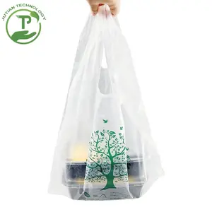Poly Food takeaway packing bags with vest handle HDPE Plastic carrier grocery takeout bag for convenience store, restaurant