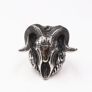 Anillos de Acero Inoxidable de Estilo Popular al por Mayor, Color Personalizado, con Diseños de Lucifer, Cabra, Ramo, Calavera de Diablo, Cruz y Cuerno - Product Image 1