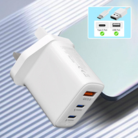 Téléphone USB 3 ports GaN 65W PD QC 3.0 Type C 3a Dual 50w Port Quick Charging EU UK Wall Charger