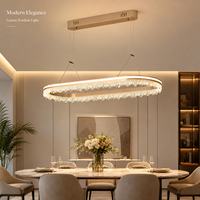 Gözyaşı Damlası Kristal Saçaklı Oval Sarkıt Lamba İki Sıralı Yönlü Damlacıklar Altın Halka Üstlü LED Şerit Sıcak Işık Şampanya Kaplama Modern