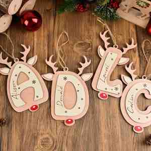 Letra de Reno Personalizada con Nombre, Adorno Navideño de Madera Personalizado para Árbol, Etiqueta Festiva, Regalo Conmemorativo - Product Image 5