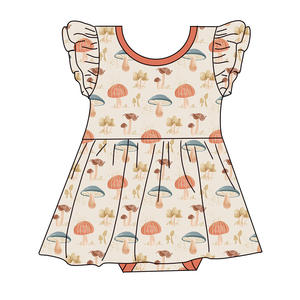 Baju Bayi Perempuan Bahan Bambu Spandex, Gaun Bodysuit Bayi Baru Lahir, Pakaian Bergaya Ruffle di Bahu, Lengan Panjang, Romper Anak Kecil, Baju Onesie, Gaun Berputar - Product Image 1